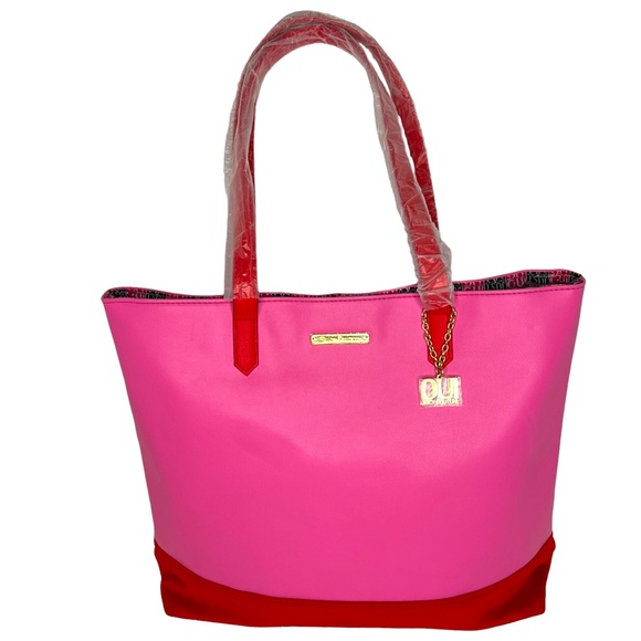 Juicy Couture Handbags - Juicy Couture Just Say Oui Pink & Red Double Handle Large Shoulder Bag Tote